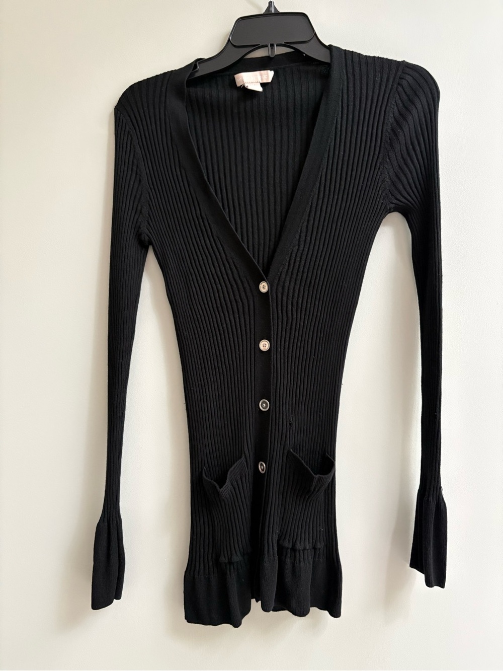 Banana Republic Black Ribbed Silk/Cashmere Blend Button-Front Long Cardigan
